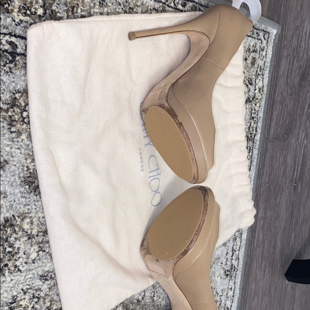 Jimmy Choo Nude Leather ‘Quiet’ Peep Toe Platform - Picture 4 of 10
